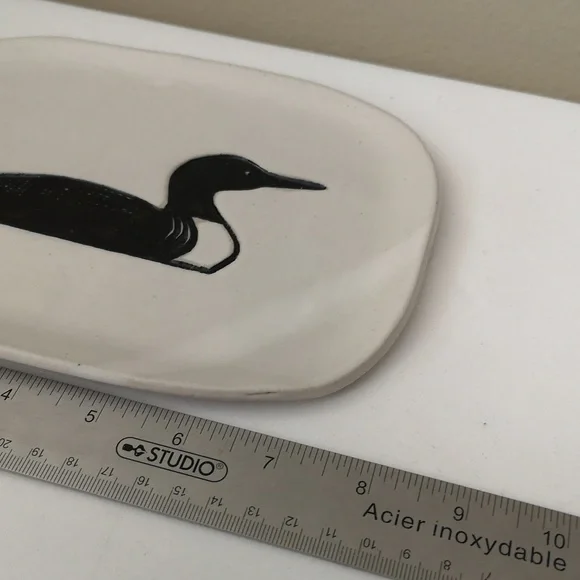 Beautiful Studio Art Pottery Display / Trinket Dish With Loon Signed Stand Incl - Picture 4 of 6